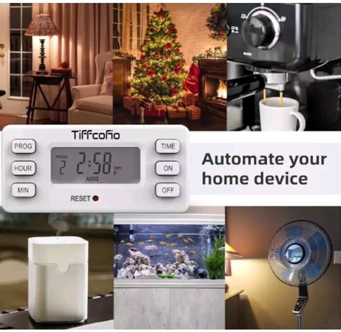 TiFFCOFiO Indoor 15A/1875W Digital Light Programmable Outlet Timer 2 Prong Plug