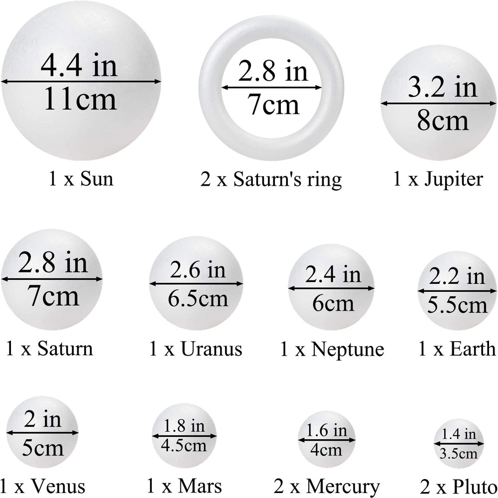 48PCS Solar System Model Foam Ball Kit Includes 10 Sizes Polystyrene Spheres ...