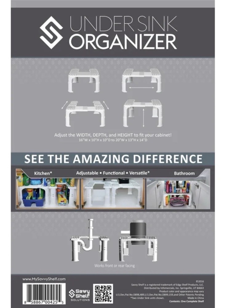 Adjustable UnderSink Organizer 2 Tier Shelf bathroom Storage Rack White Non slip
