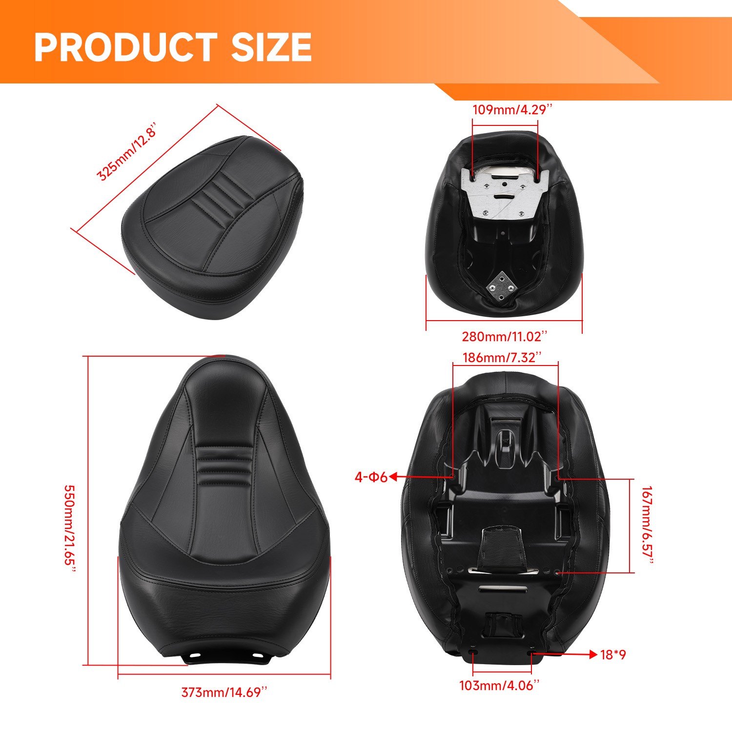 Low-Profile Seat Rider Passenger Two-Up Seat for Harley Touring Electra Glide US