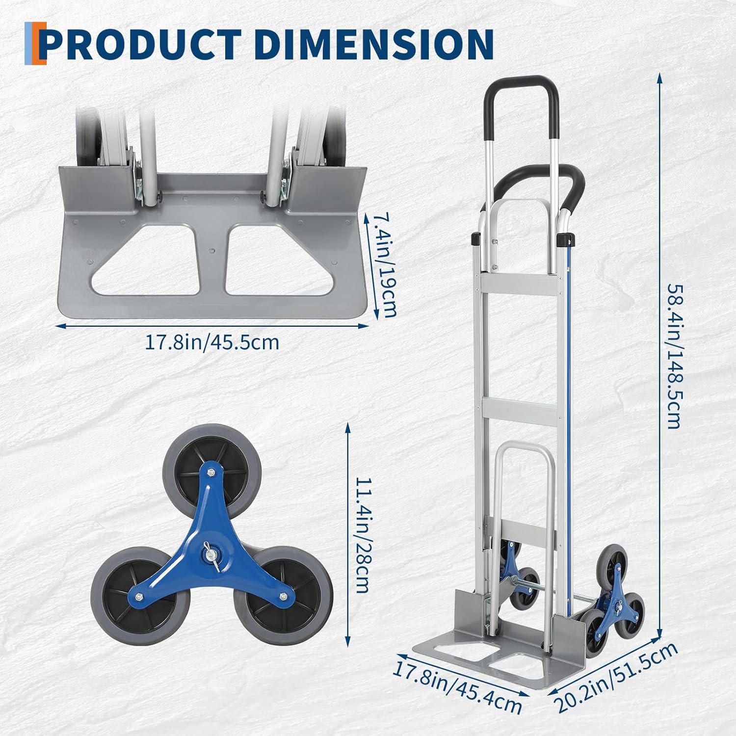 600 lbs Stair Climbing Dolly Cart Heavy-Duty Stair Climber Hand Truck 6 Wheels