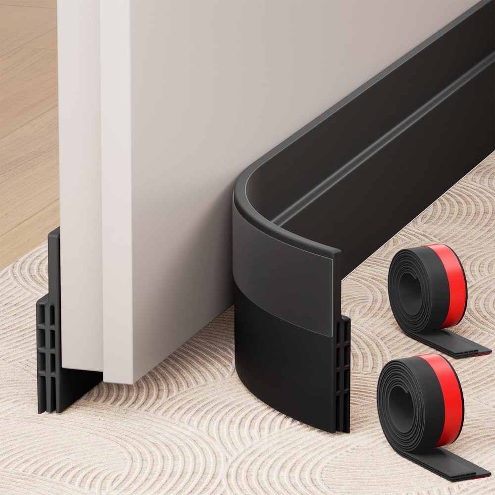 2 Pack Under Door Draft Stopper, Adjustable Door Sweep Anti-Collision S...