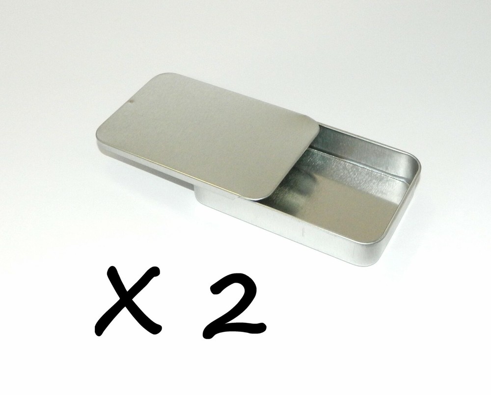3 3/8 x 2 1/8 x 5/8 in Shallow Rectangular Slide Top Lid Tin Box Container x 2