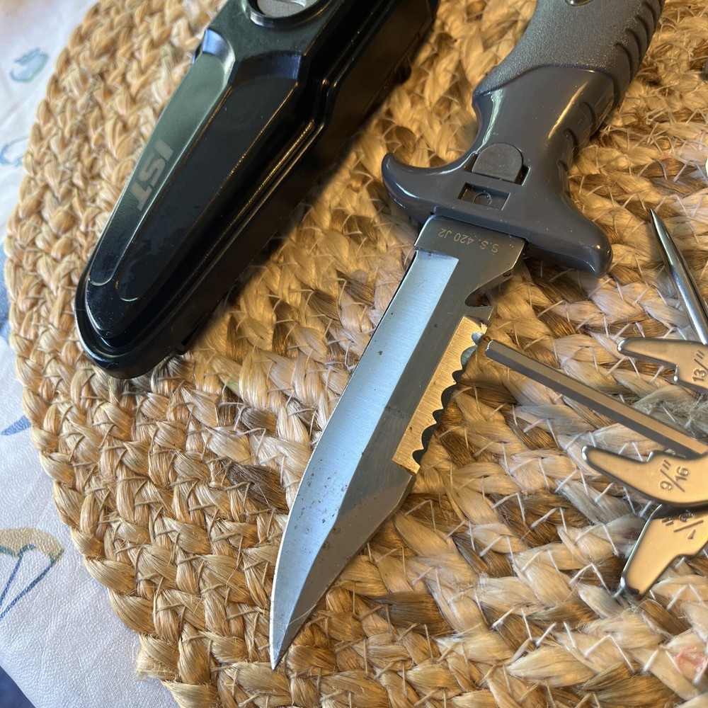 IST K10 Dual Edge Pointed Tip Dive Knife Quick Release Case ScubaMaster Tool