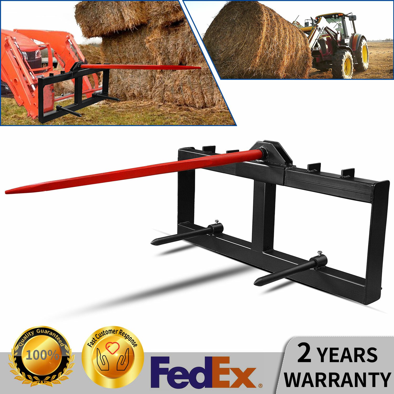49" Tractor Hay Spear Skid Steer Loader Quick Attach for Bobcat Tractor 2000 LBS