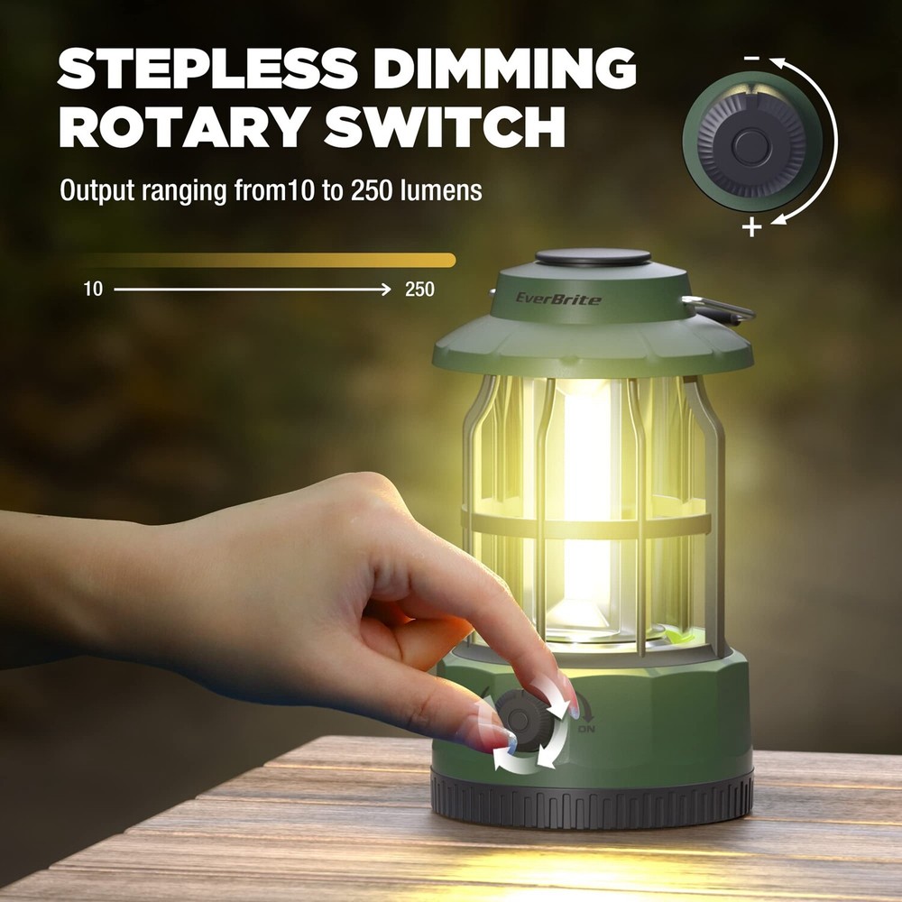 EverBrite LED Camping Lantern Stepless Dimming Switch USB C Rechargeable Lantern
