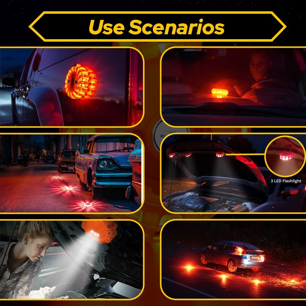 LED Flares Road Safety Disc Light Flashing Roadside Beacon Warning