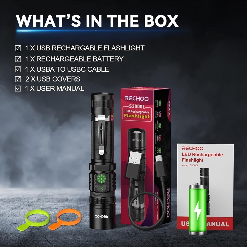 1000 Lumens Rechargeable LED Flashlight with Dual Switch & Adjustable Focus