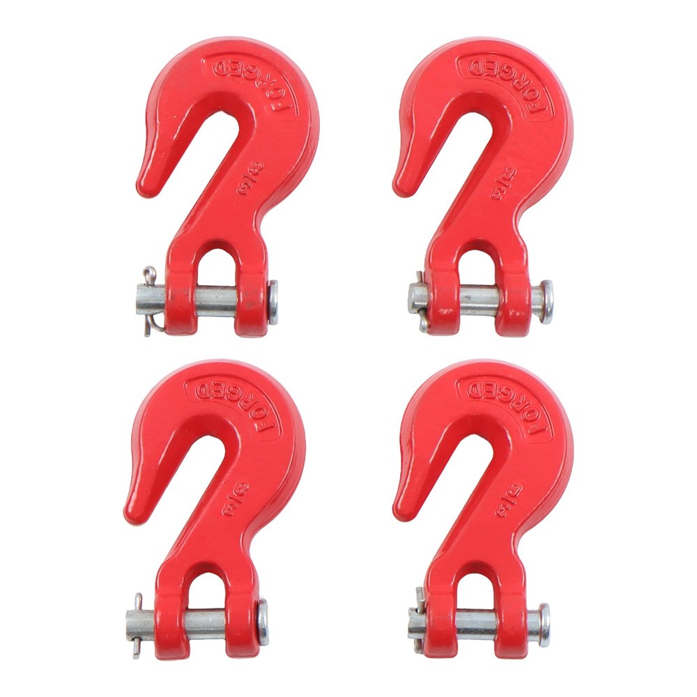4 Pack 3/8" Clevis Grab Hooks G70 7500lbs Working Load Limit Red Chain Hooks