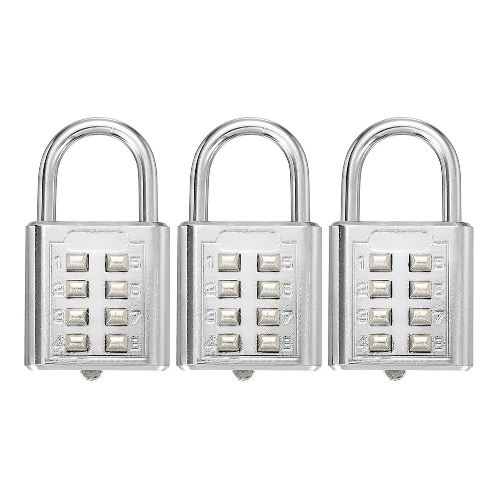 3Pcs Push Button Combination Padlock 8-Digit 4-Position Lock Silver