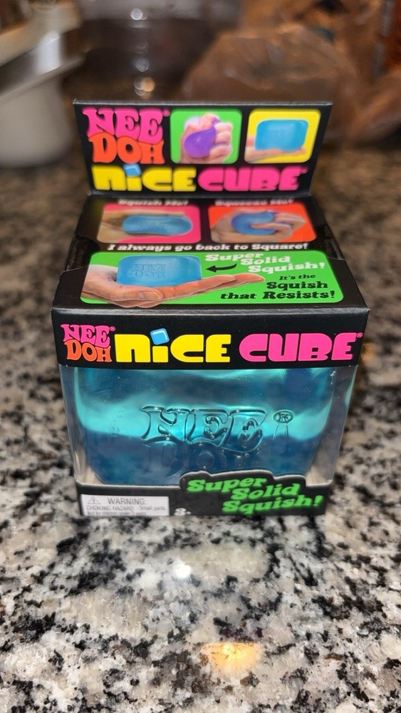 Nee Doh Nice Cube Super Solid Squish Blue Tactile Squeeze Toy 2023