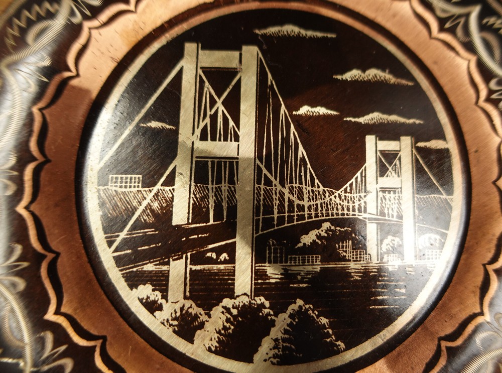 2 Decorative Etched Copper Wall Plates 7 3/8''