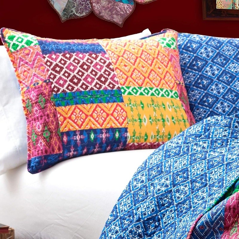 Reversible Cotton King Quilt Set Soft Modern Bedding Patchwork Diamond Design US