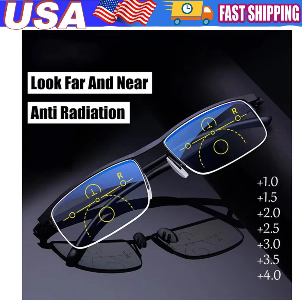 Anti-blue Light Reading Glasses Smart Zoom Progressive Multi-Focus +1.0~4.0