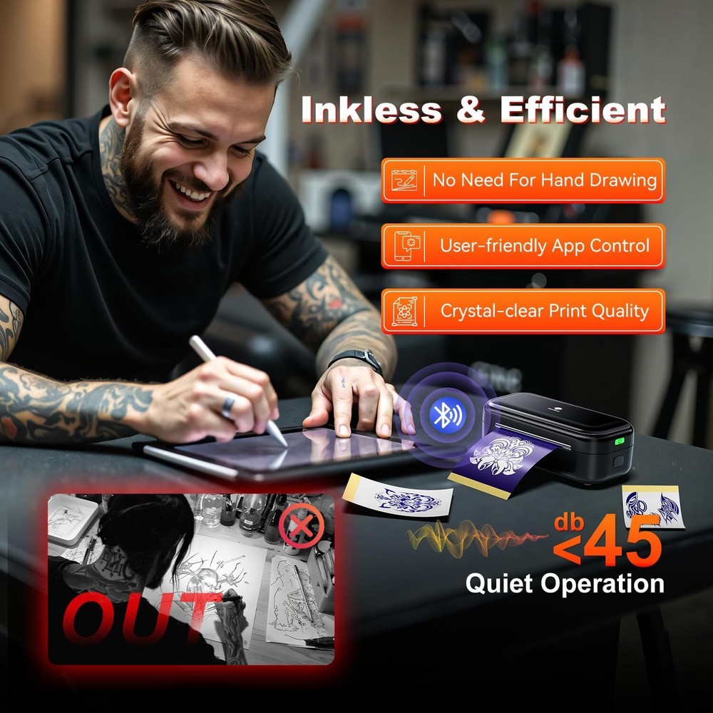 Wireless Tattoo Stencil Printer Bluetooth Thermal Transfer Machine + 30pcs Paper