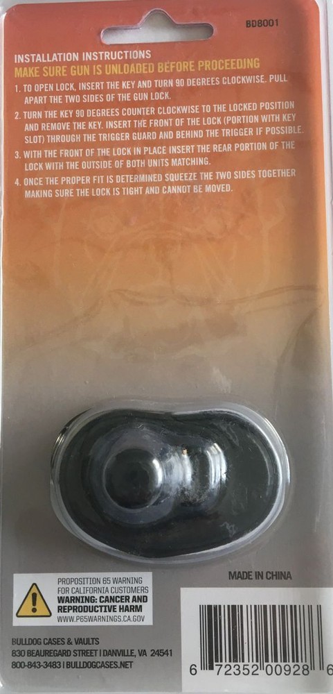 Bulldog Cases, CA Approved Single Pack Triger Lock with Key