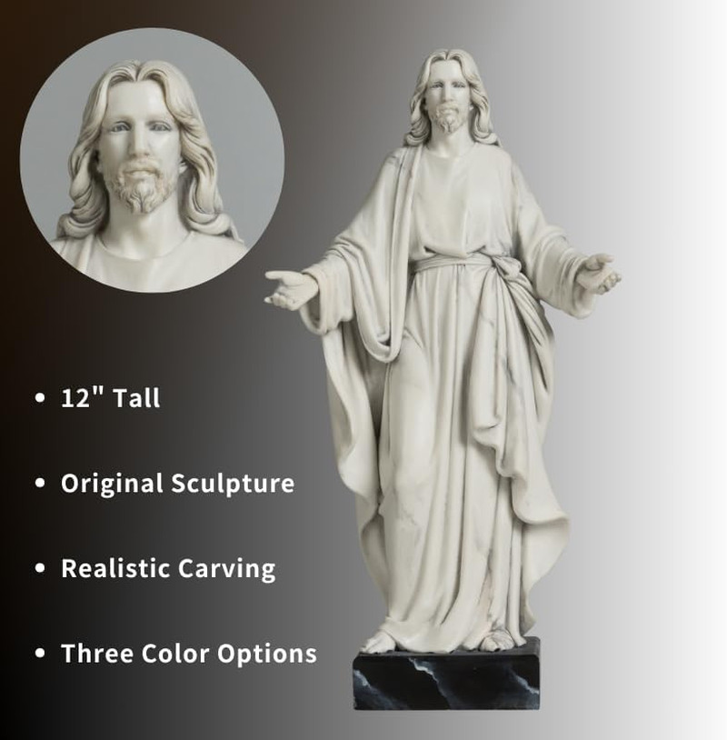 12” Jesus Statue Marble Effect Open Arms Christian Home Décor Resin Figure