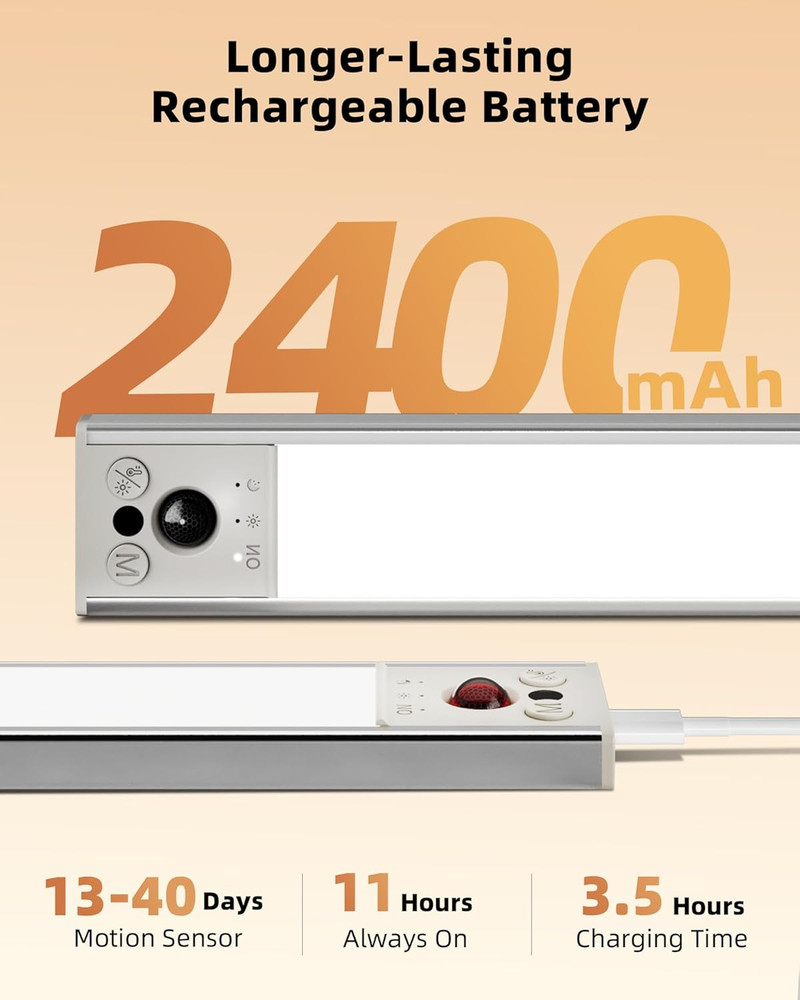 10" Rechargeable Under Cabinet Motion Sensor Lights 2-Pack Dimmable