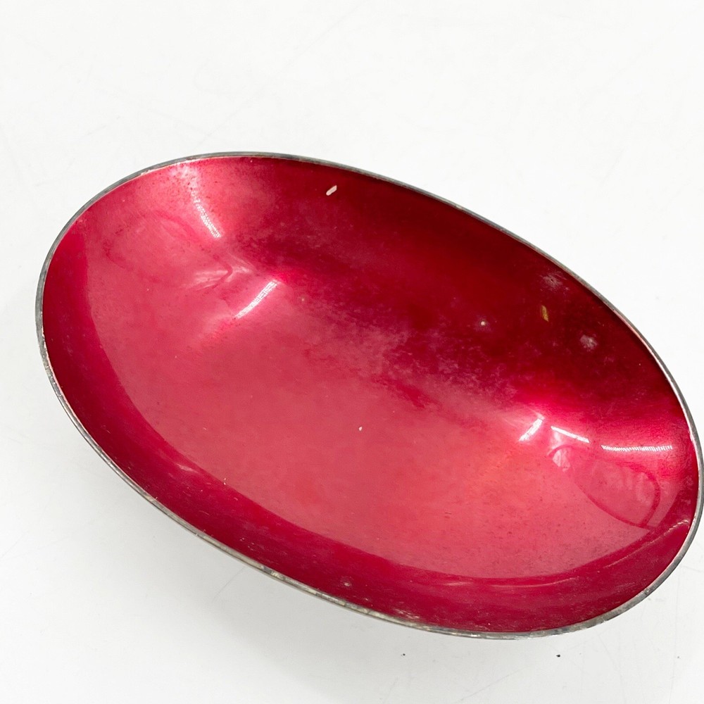 Vintage Carl Christiansen Denmark Red Enamel Sterling Silver Plated Nut Dish