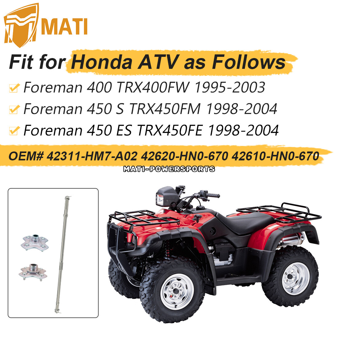 Rear Axle Shaft Wheel Hub for Honda TRX450ES TRX450S Foreman 450 4X4 1998 - 2004