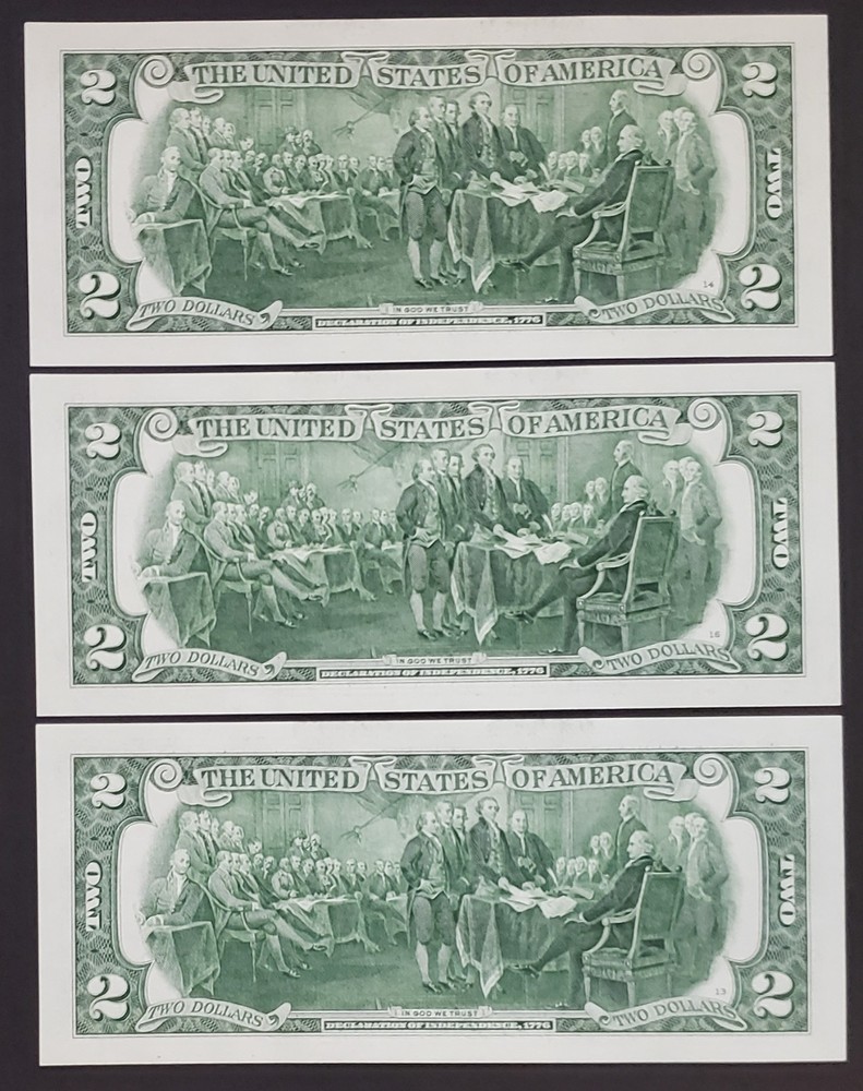 3x $2 Consecutive Notes L14662374B-376B 2017A Crisp UNC Sequential Run