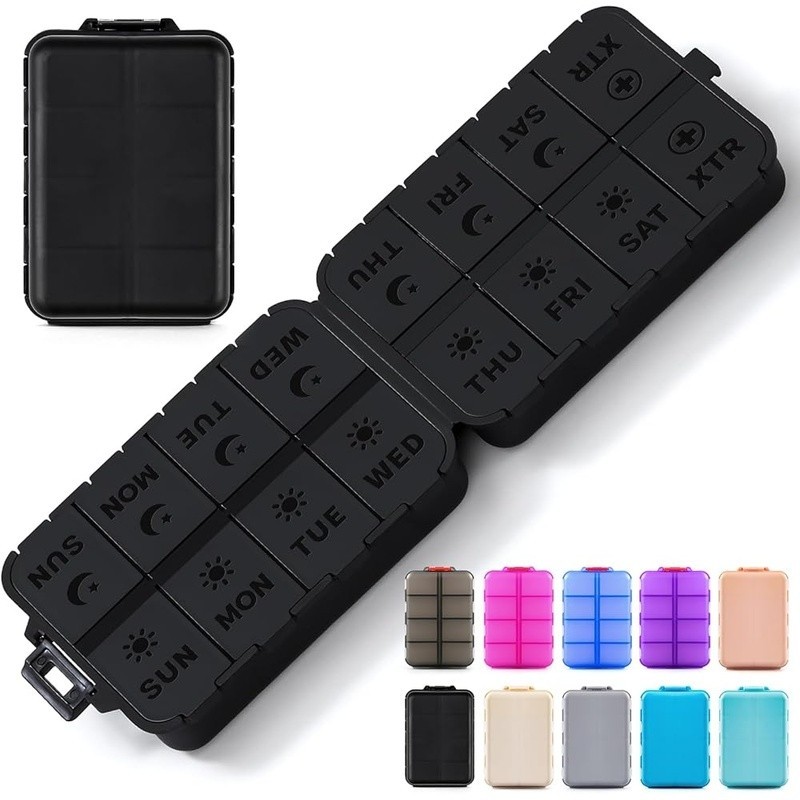 Foldable Pill Organizer Portable Double Protection Easy Open Extra Compartments