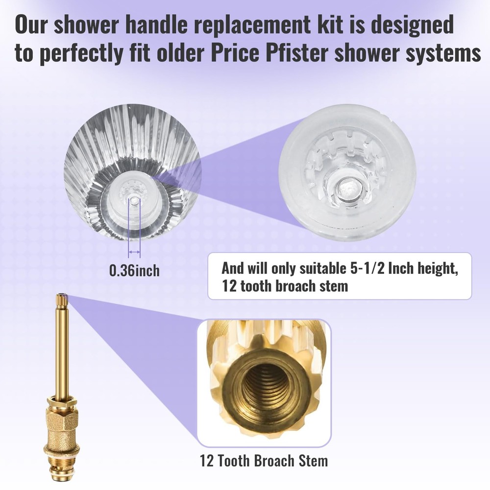 hansengroe Shower Knobs 3 Piece Replacement for Price Pfister Bathtub Clear
