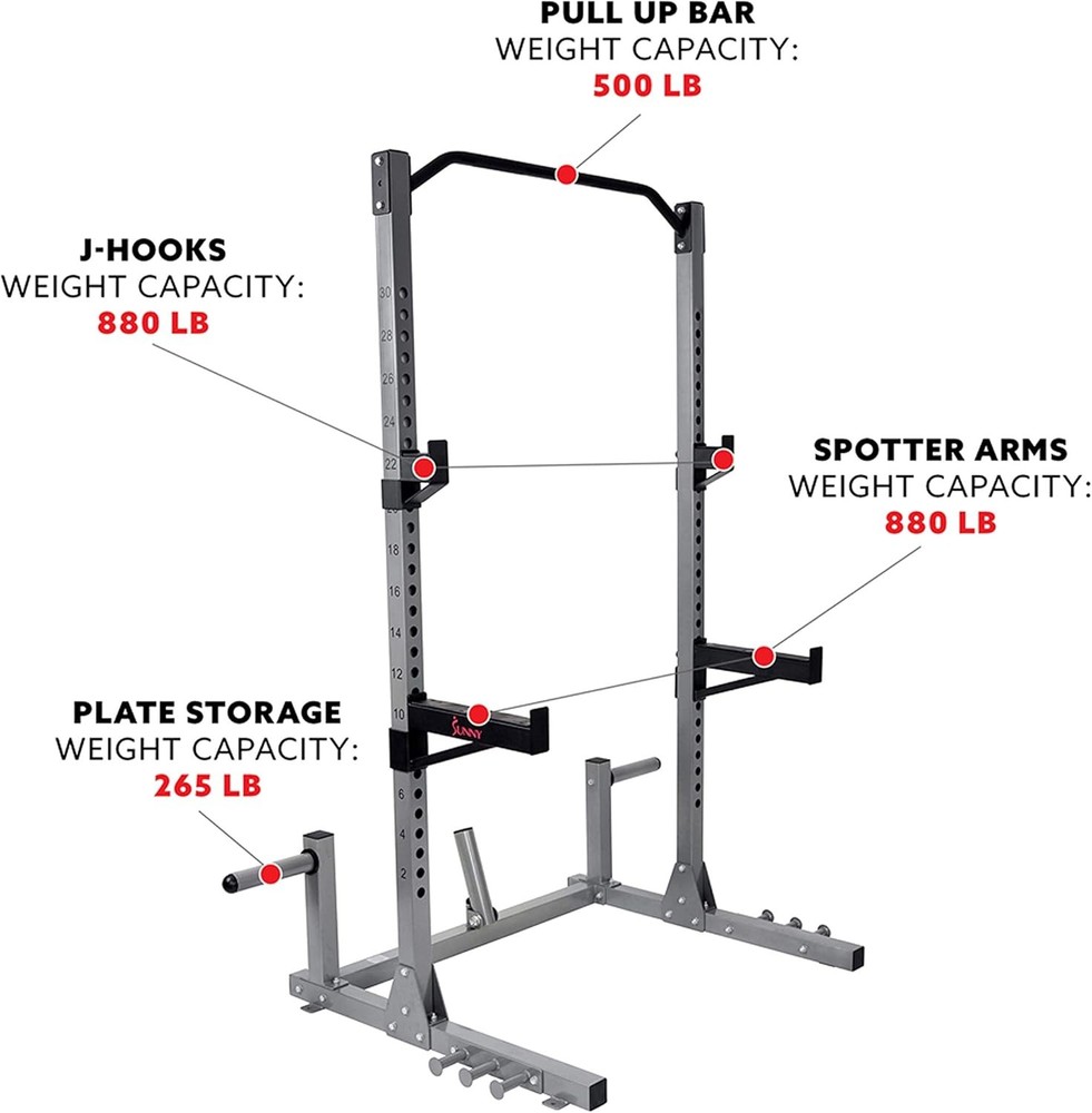 Power Cage & Squat Rack In High Weight Capacity W/ J-Hooks Adjustable Pull Up