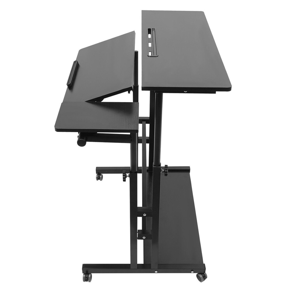 Rolling Laptop Desk Adjustable Height Office Computer Table Stand Up Workstation