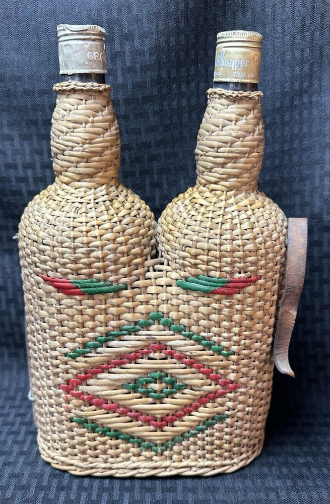 Vintage Double Wicker-Wrapped Wine Bottles Demijohn (Empty Bottles)