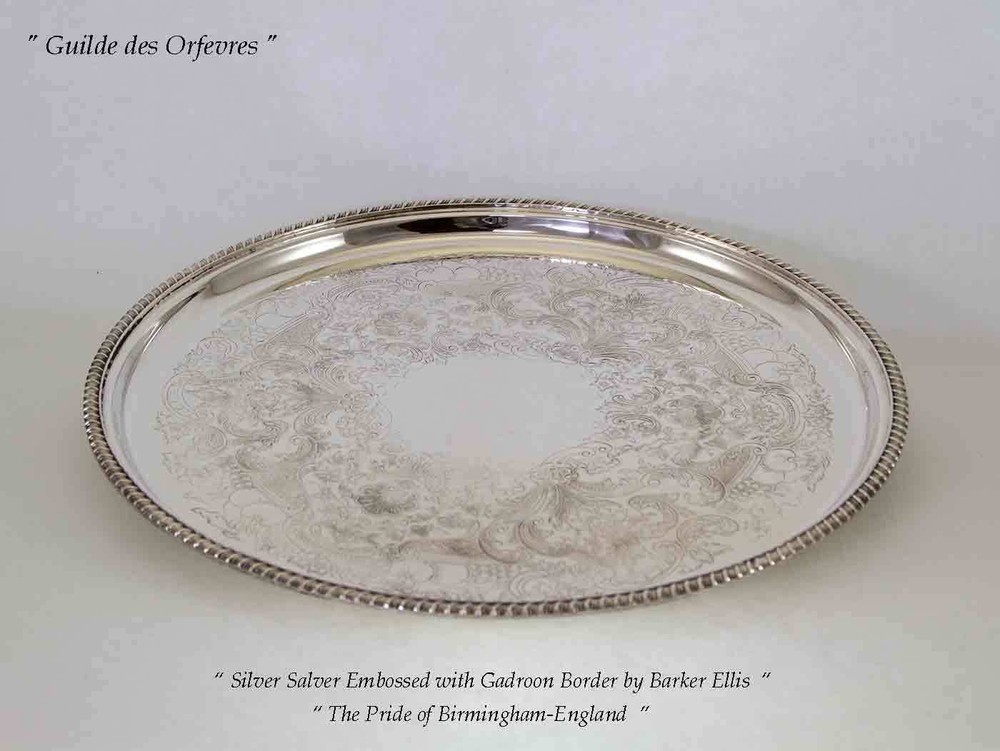 Silver Salver Round, Applied Gadroon Border
