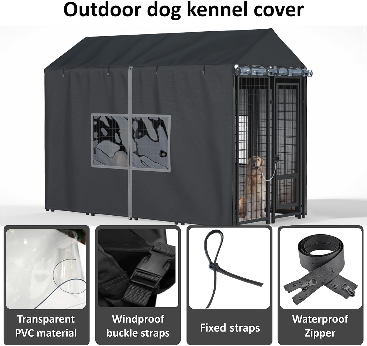 Outdoor Dog Kennel Cover - Full Coverage for 8'Dx4'Wx6'H Dog Cages, 600D Heavy D