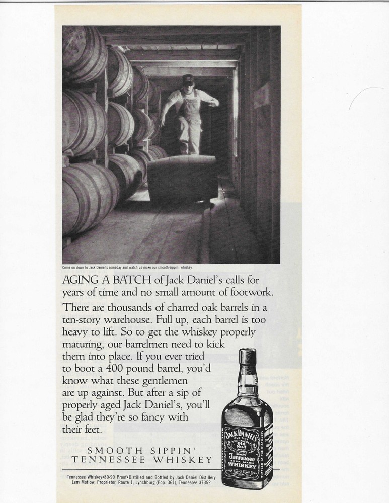 AGING A BATCH   JACK DANIELS TENNESSEE WHISKEY  ORIGINAL PRINT AD