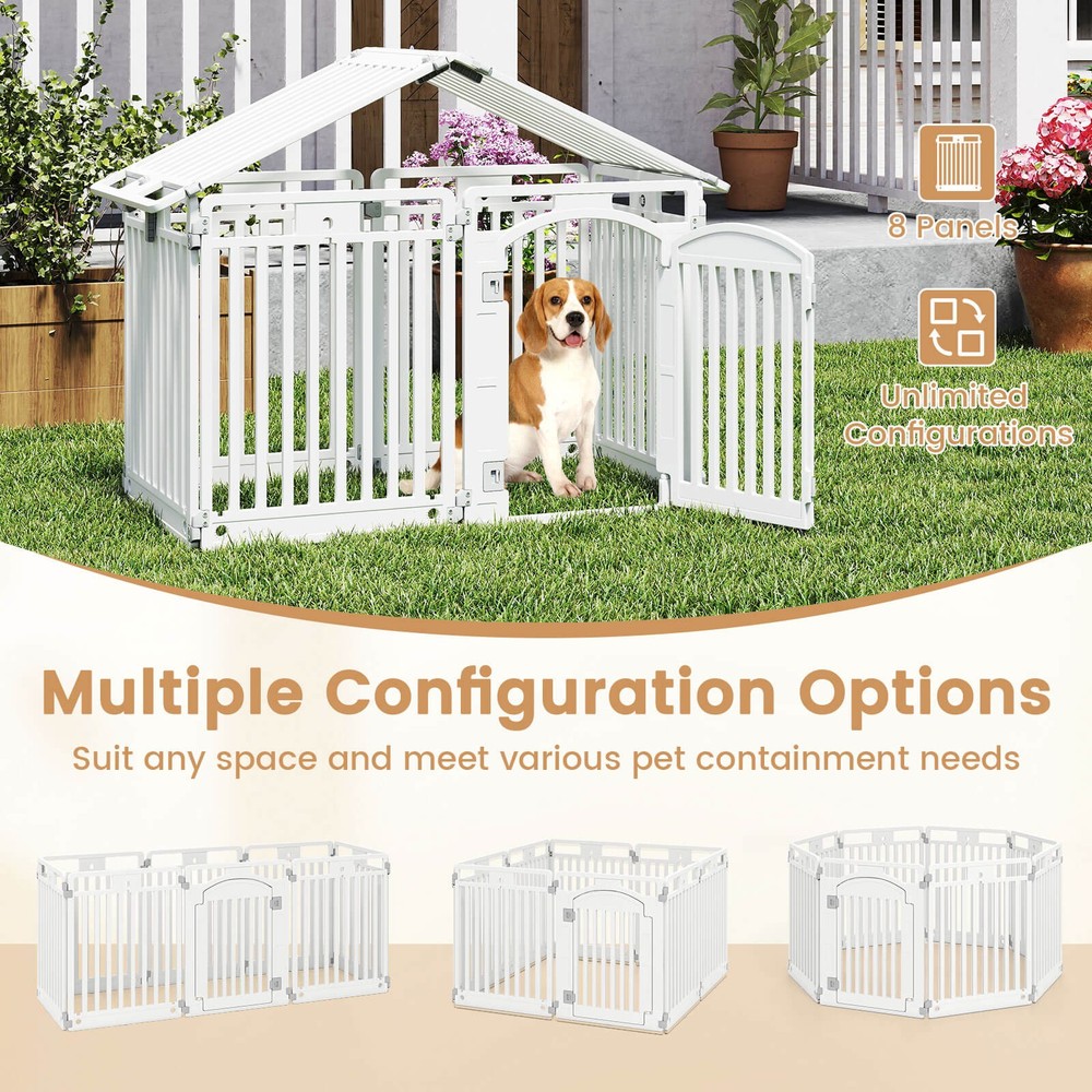 16-Panel 32” Tall Plastic Dog Panel w/ Securing Locking Door for Medium