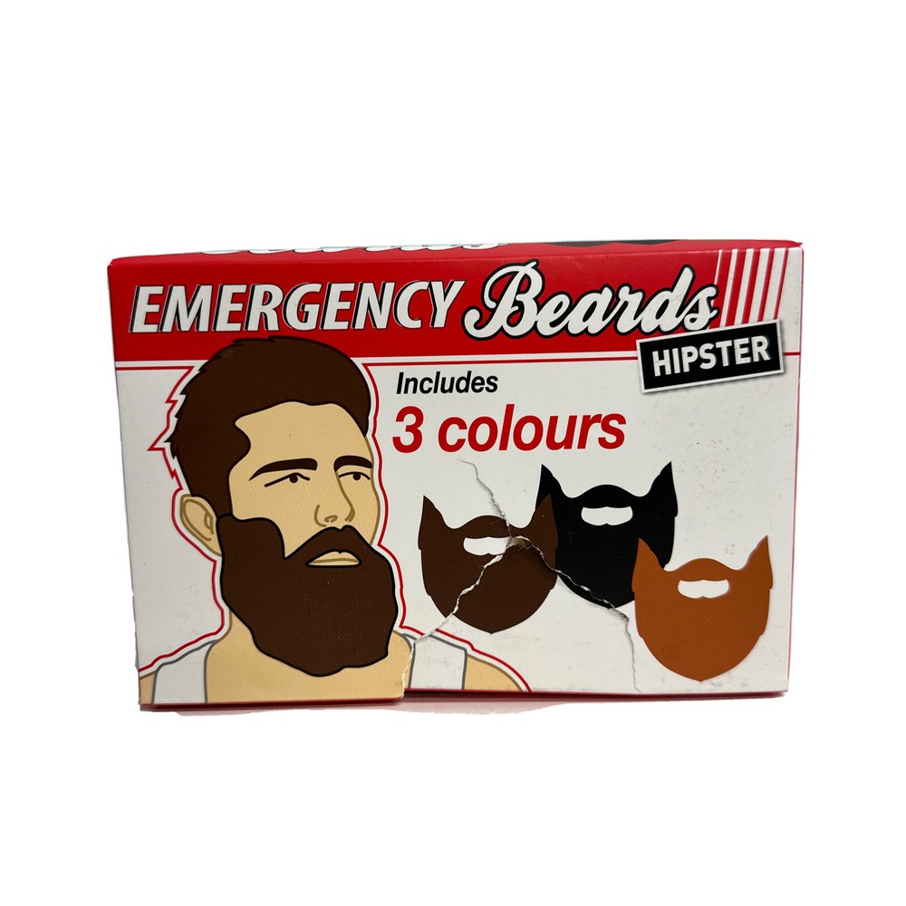 Emergency Beards (3-PACK) Hipster Gift NEW Box has hole front Ginger Black Brown