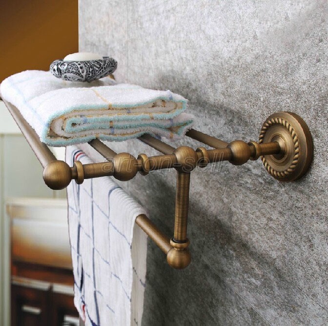 Antique Brass Bathroom Accessory Towel Rail Holder Storage Rack Shelf Bar