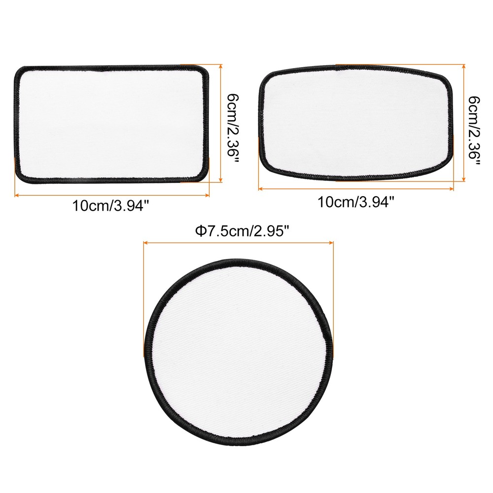 60pcs Sublimation Patch Blank 3 Shape White with Black Border