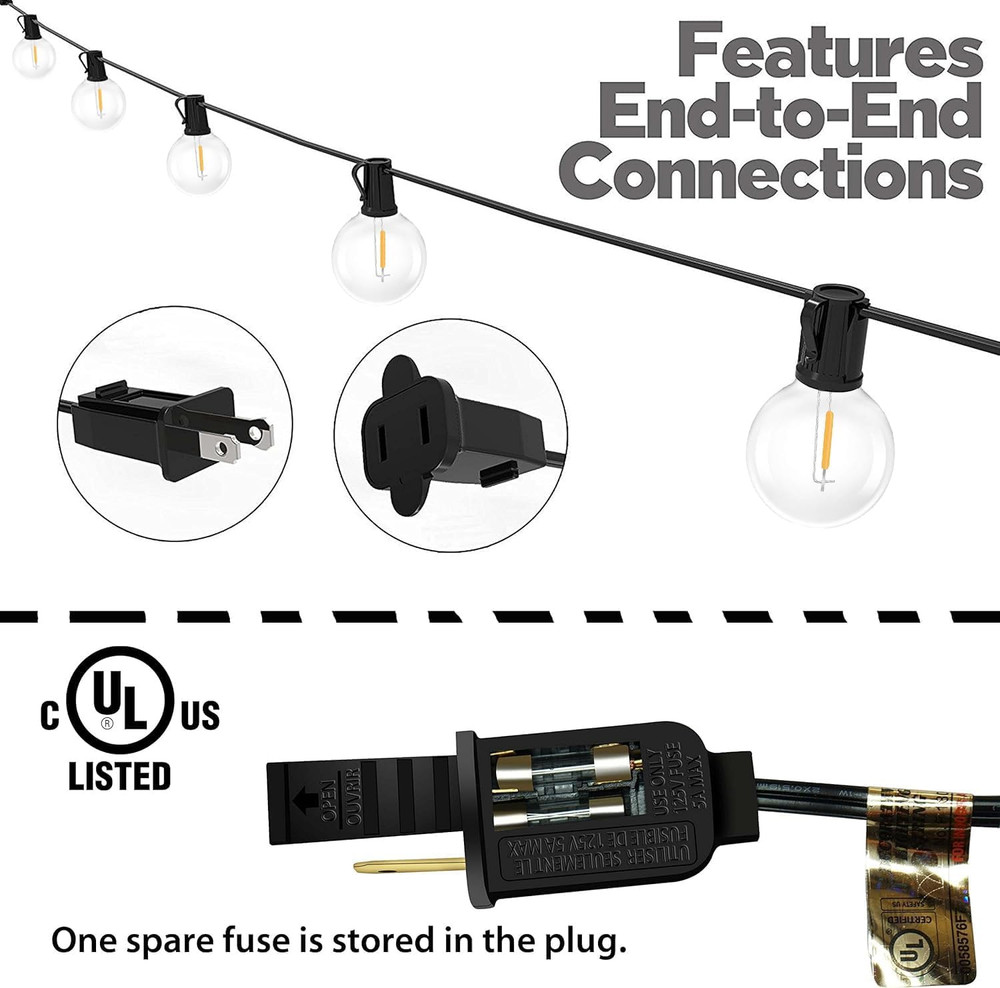 String Lights, LED 25 Light Bulbs 25Ft G40 Globe String Lights with Bulbs for In