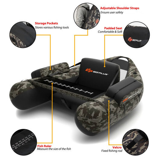 Inflatable Fishing Float with Adjustable Straps & Storage Pockets-Camouflage