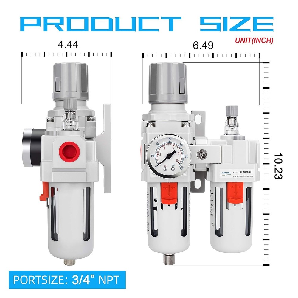 Brass Element Filter Regulator Lubricator Combo - 3/4" NPT