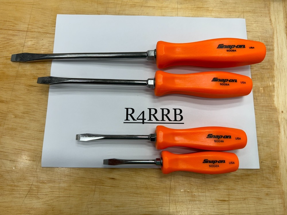 Snap-on Tools USA NEW 4pc ORANGE Hard Handle ALL FLAT HEAD Screwdriver SET