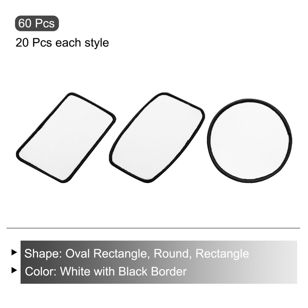 60pcs Sublimation Patch Blank 3 Shape White with Black Border