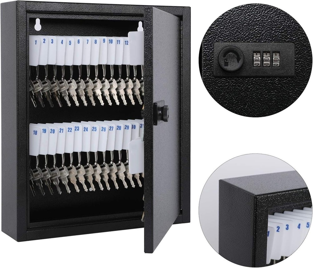 Heavy-Duty Locking Key Box for 60 Keys - Combination Lock & Easy Installation