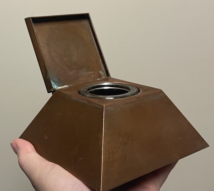 Vintage Pyramid Inkwell - Two-Tone Copper - Gilt Well