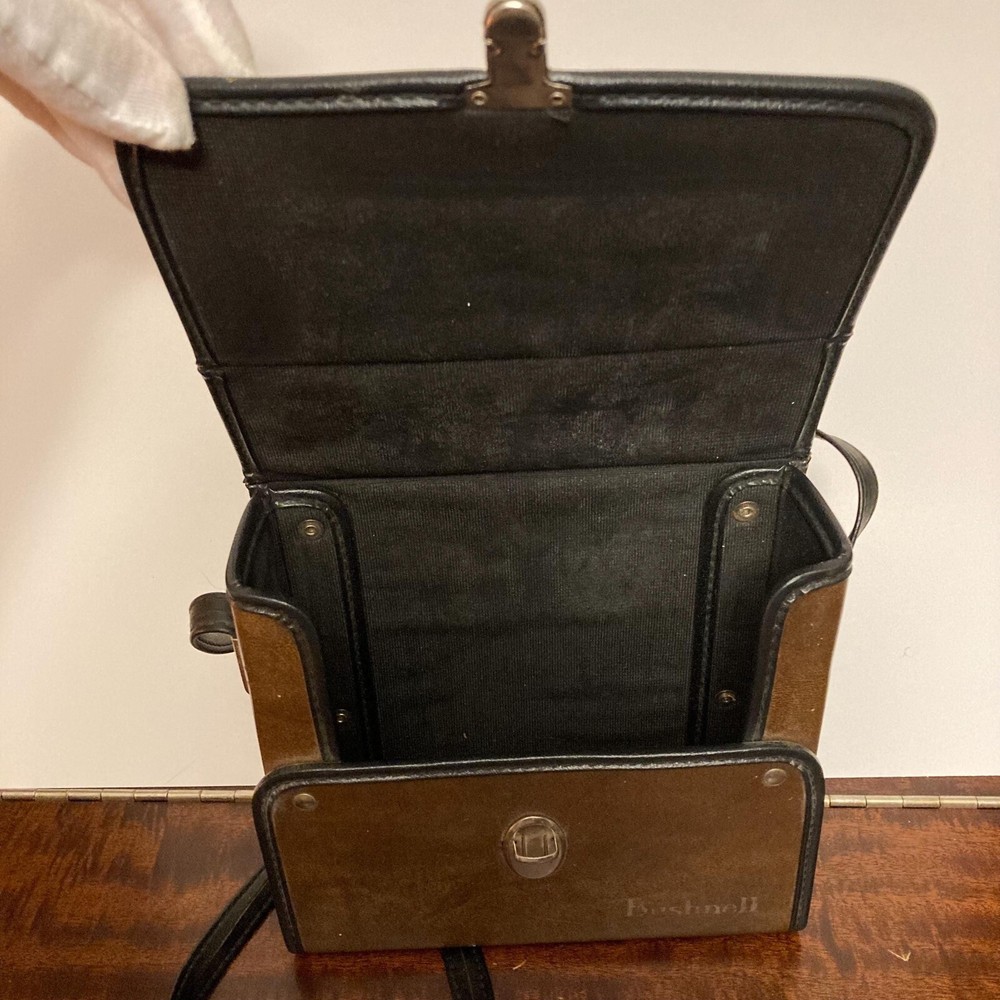 Vintage BUSHNELL Rigid Leather Binoculars Hardcase w/ Push-Button Clasp + Strap