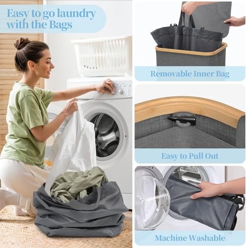 100L Large Capacity Laundry Hamper – Foldable Rolling Laundry Basket, grey