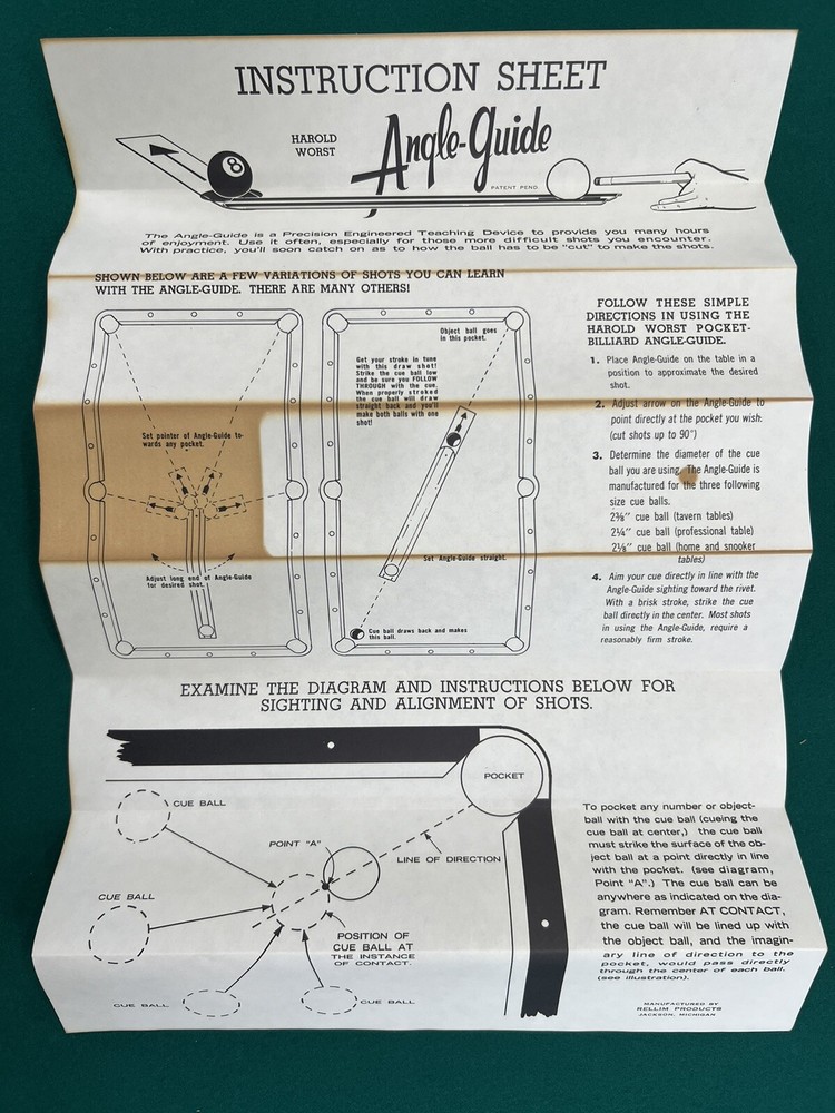 Harold Worst Pocket Billiards Angle-Guide—Perfect your cut angles