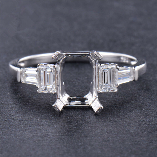Emerald Cut 4.81x6.64x3.39mm Natural Diamond Ring Setting Solid 14K White Gold