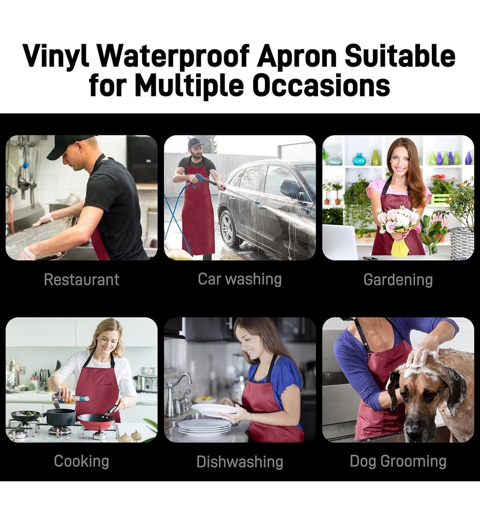 Vammcht Waterproof Apron with Comfortable Adjustable Bib, One Size, Red