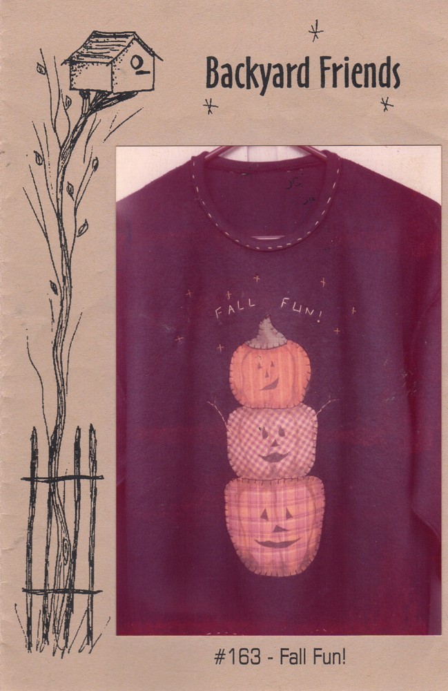 "Fall Fun" ©2000 Backyard Friends Applique Sewing Pattern # 163 Stacked Pumpkins